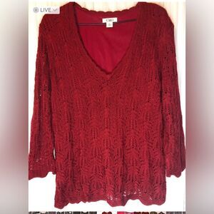 CATO Red Crochet Lined Red Long Sleeves Sweater. Large